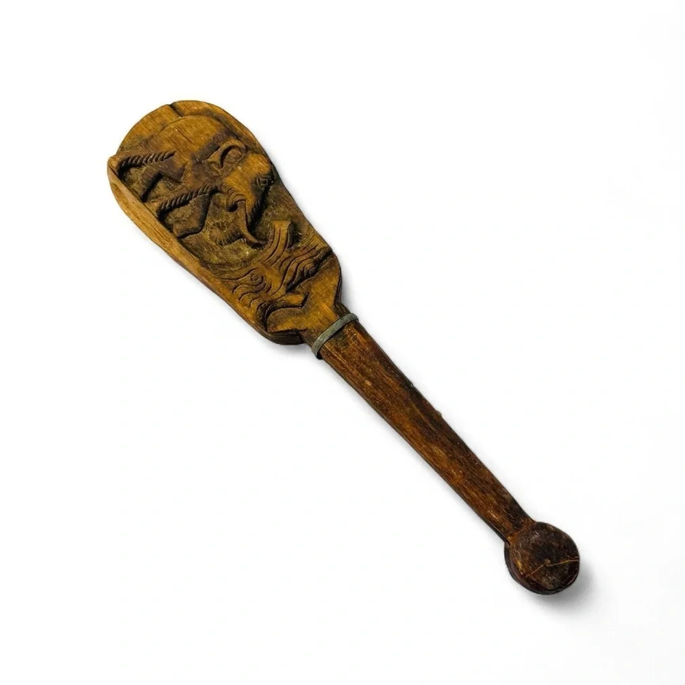 Antique 19th Century Elephant Teakwood Opium Scale Lisu Hill Tribe Hand Carved